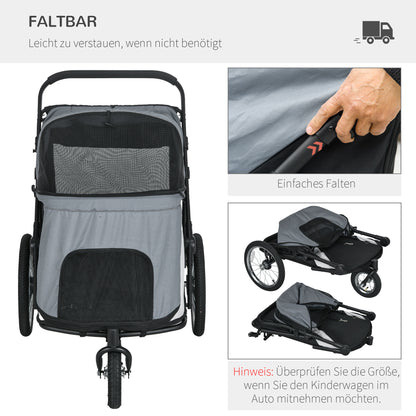 Dog Wagon Dog Stroller with Mesh Windows, Foldable Cat Cart with Safety Leash, Large Rubber Wheels for Medium, Large Dogs up to 30 kg, Oxford, Grey
