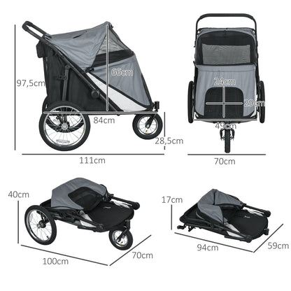 Dog Wagon Dog Stroller with Mesh Windows, Foldable Cat Cart with Safety Leash, Large Rubber Wheels for Medium, Large Dogs up to 30 kg, Oxford, Grey
