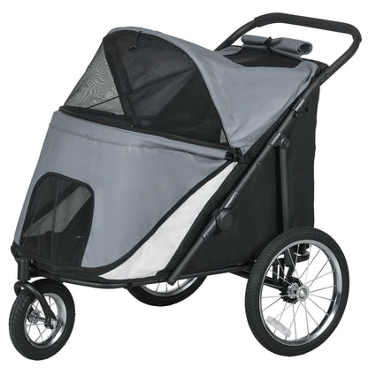 Dog Wagon Dog Stroller with Mesh Windows, Foldable Cat Cart with Safety Leash, Large Rubber Wheels for Medium, Large Dogs up to 30 kg, Oxford, Grey