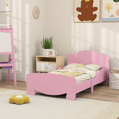 Montessori Children's Bed 3-6 Years, 140x70 cm Single Children's Bed with Anti-Fall Rails and Bear Shaped Wooden Slatted Base for Kids' Room, Pink