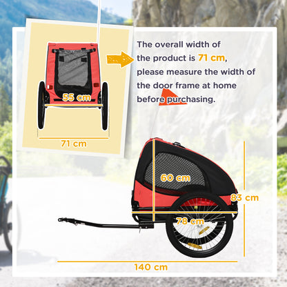 Dog Trailer, Foldable Pet Bike Trailer, Quick Release Wheels, Waterproof, Oxford Fabric, Steel, 140 x 71 x 83 cm, Red