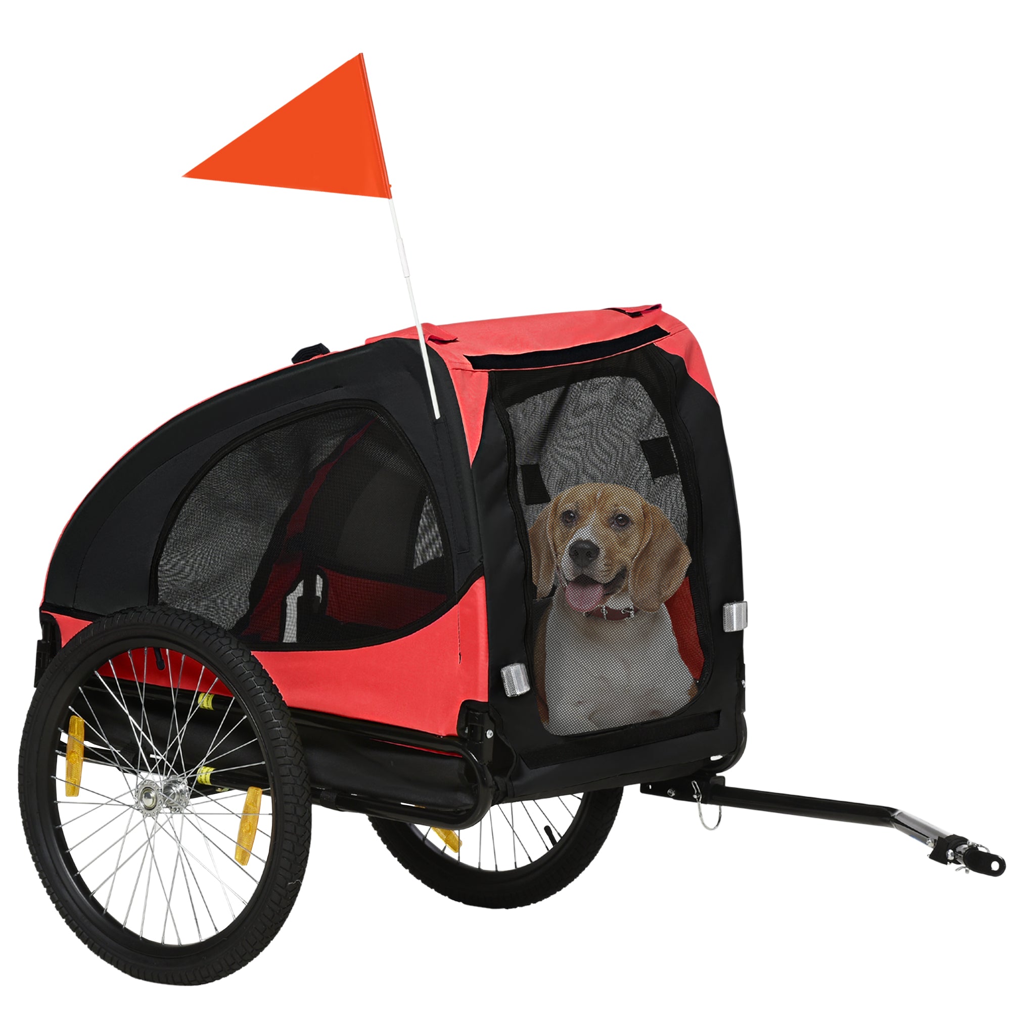 Dog Trailer, Foldable Pet Bike Trailer, Quick Release Wheels, Waterproof, Oxford Fabric, Steel, 140 x 71 x 83 cm, Red