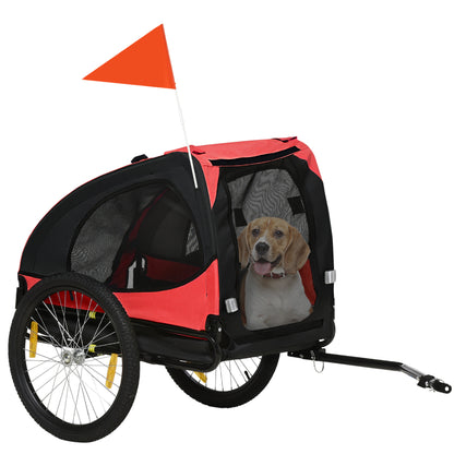 Dog Trailer, Foldable Pet Bike Trailer, Quick Release Wheels, Waterproof, Oxford Fabric, Steel, 140 x 71 x 83 cm, Red