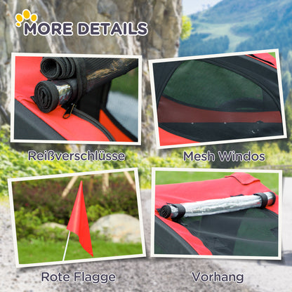 Dog Trailer, Foldable Pet Bike Trailer, Quick Release Wheels, Waterproof, Oxford Fabric, Steel, 140 x 71 x 83 cm, Red