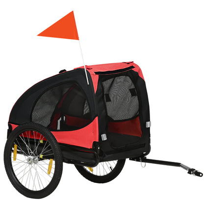 Dog Trailer, Foldable Pet Bike Trailer, Quick Release Wheels, Waterproof, Oxford Fabric, Steel, 140 x 71 x 83 cm, Red