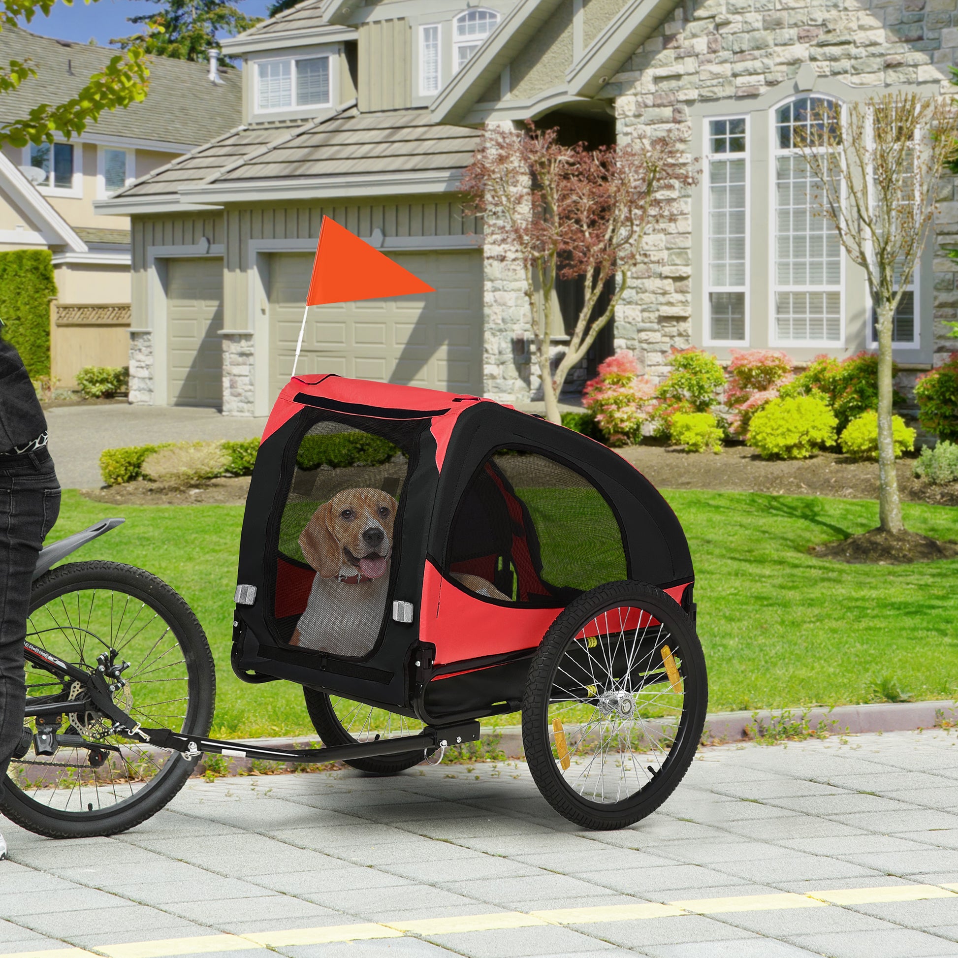 Dog Trailer, Foldable Pet Bike Trailer, Quick Release Wheels, Waterproof, Oxford Fabric, Steel, 140 x 71 x 83 cm, Red