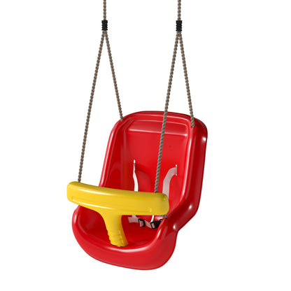 Toddler Swing with High Back & T-Safety Rail, Adjustable Rope — Indoor/Outdoor, Red