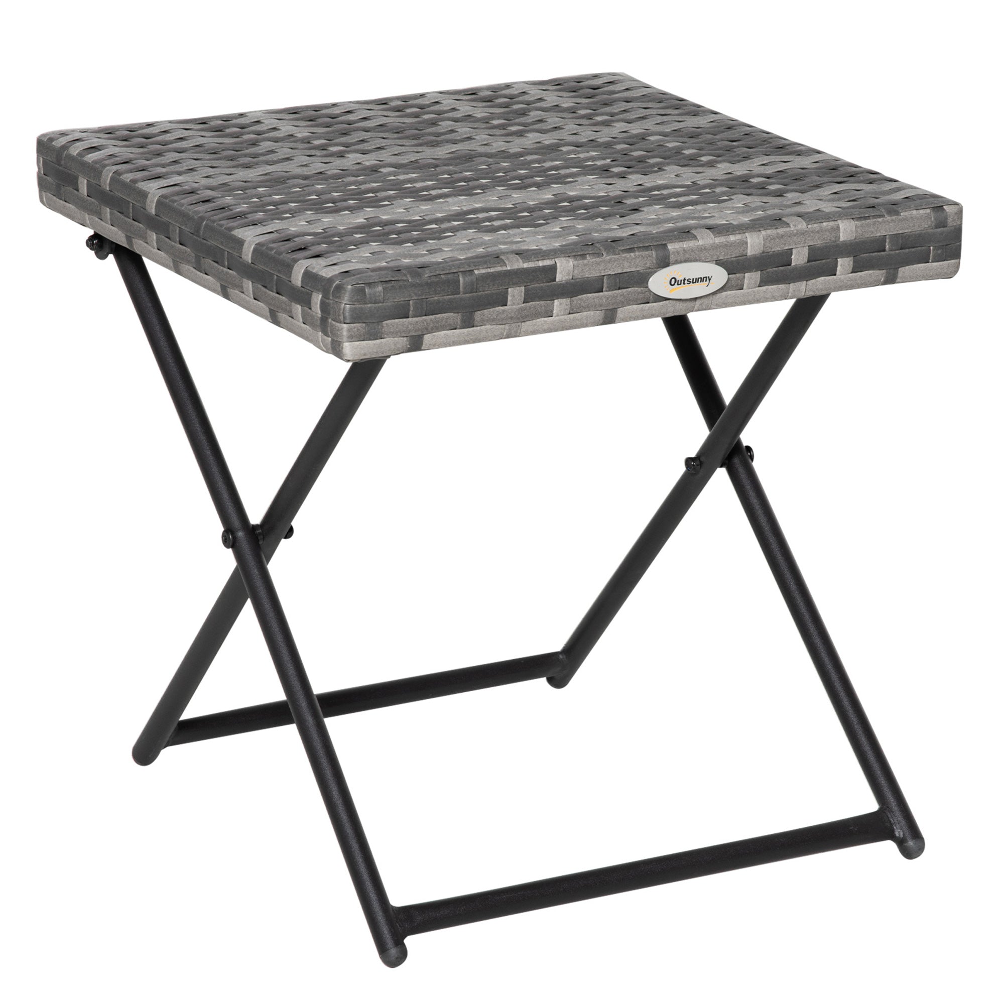 Folding Poly Rattan Side Table Coffee Table Tray Balcony Table Garden Table Sofa Table Tea Table Furniture for Garden Terrace Balcony, 40x40x40cm Grey