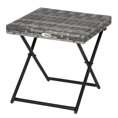 Folding Poly Rattan Side Table Coffee Table Tray Balcony Table Garden Table Sofa Table Tea Table Furniture for Garden Terrace Balcony, 40x40x40cm Grey