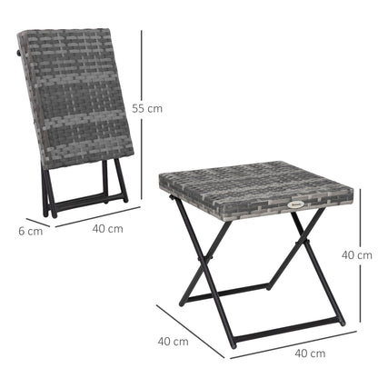 Folding Poly Rattan Side Table Coffee Table Tray Balcony Table Garden Table Sofa Table Tea Table Furniture for Garden Terrace Balcony, 40x40x40cm Grey