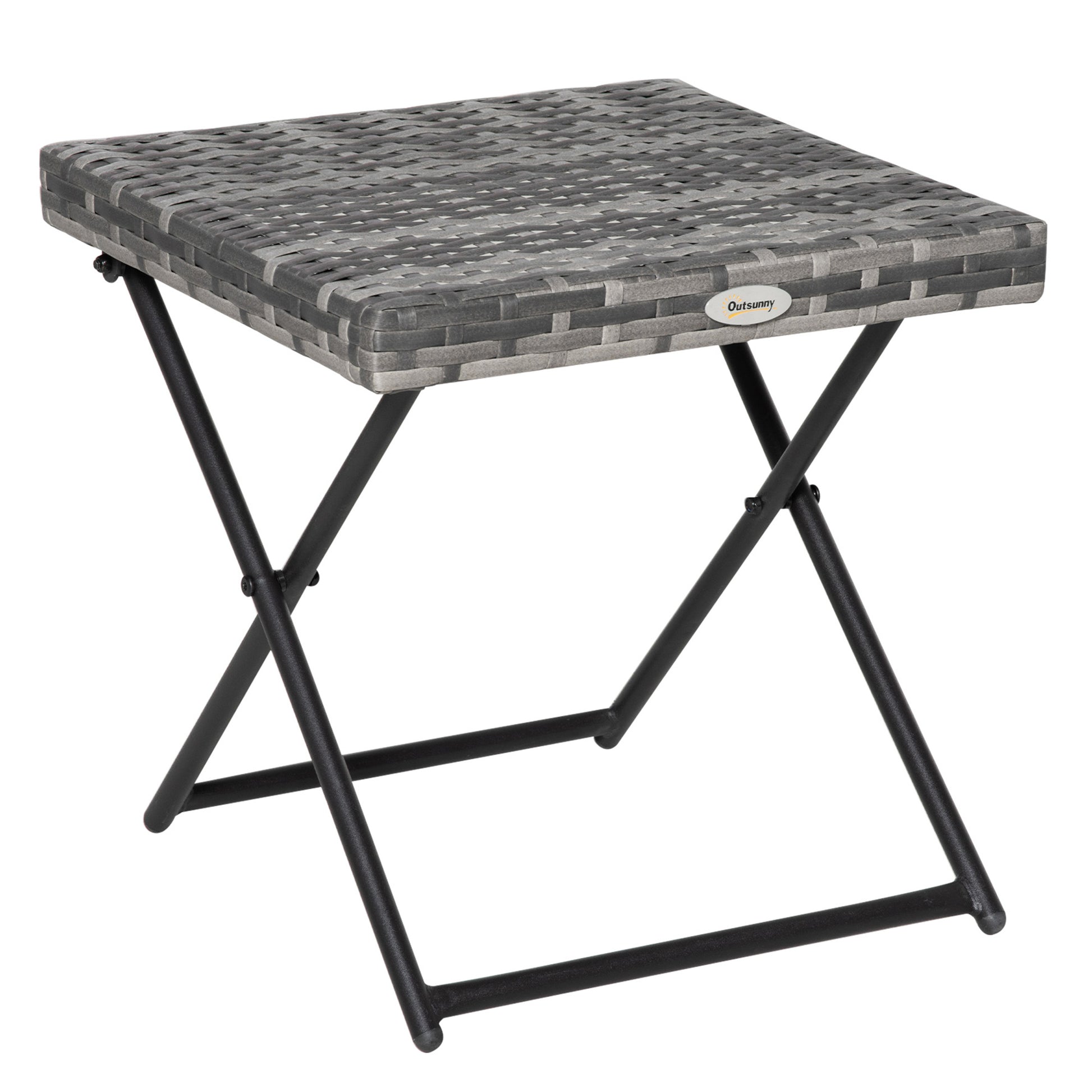 Folding Poly Rattan Side Table Coffee Table Tray Balcony Table Garden Table Sofa Table Tea Table Furniture for Garden Terrace Balcony, 40x40x40cm Grey