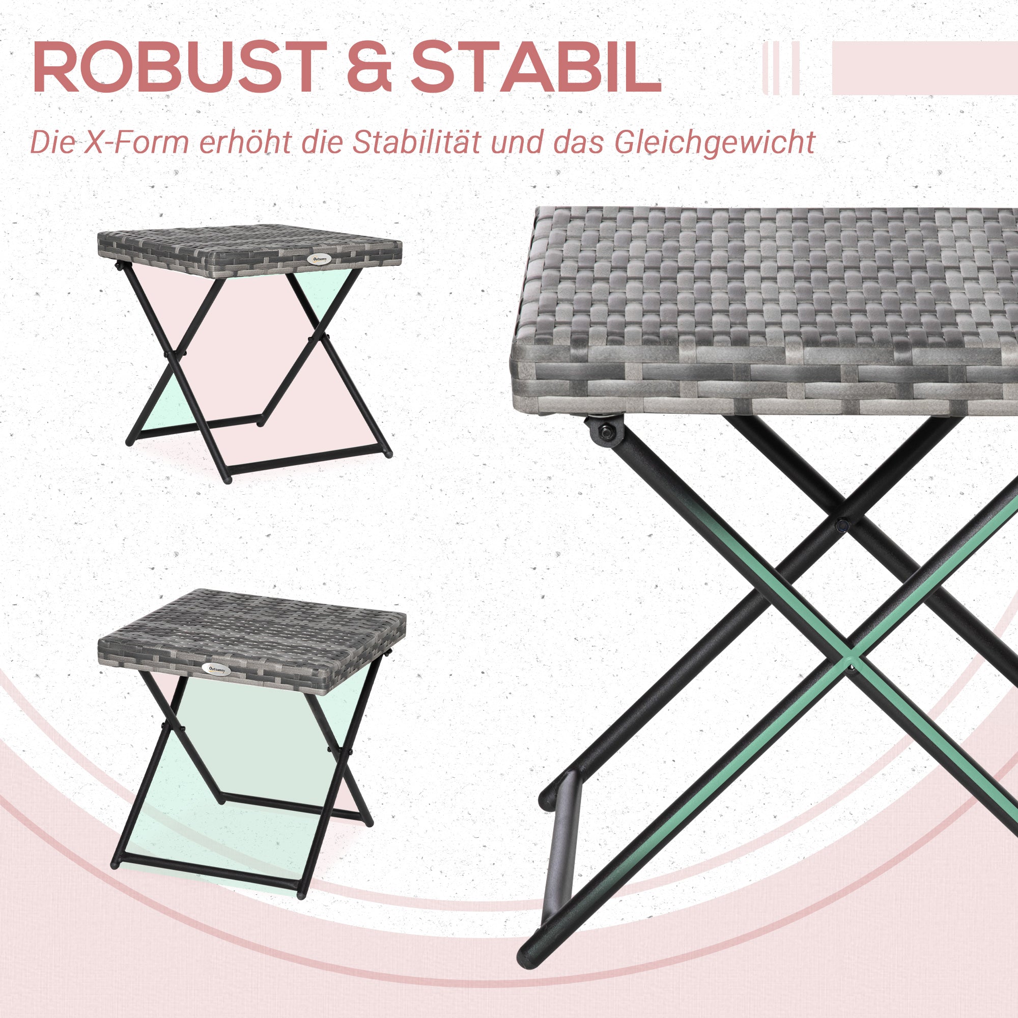 Folding Poly Rattan Side Table Coffee Table Tray Balcony Table Garden Table Sofa Table Tea Table Furniture for Garden Terrace Balcony, 40x40x40cm Grey