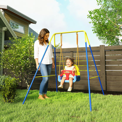 3-in-1 Adjustable Baby Swing with Backrest & Safety Harness — Fits Ages 9 Months–8 Years, Indoor & Outdoor, Blue