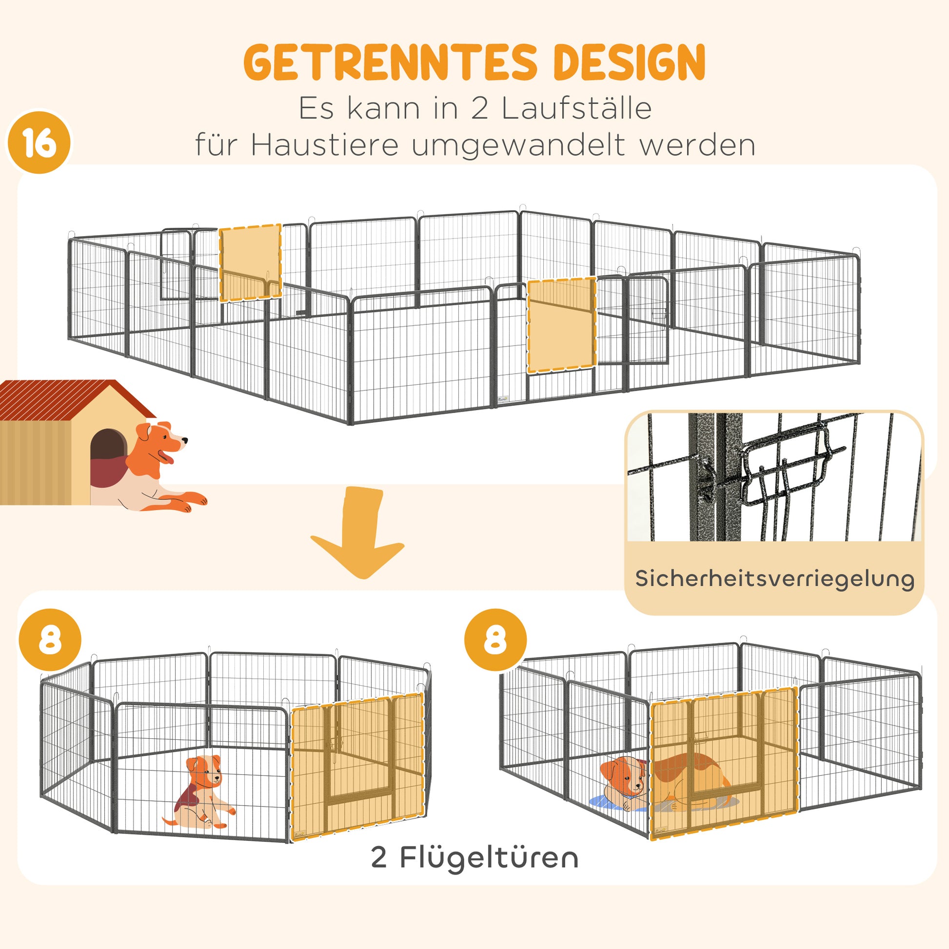 Puppy Playpen Enclosure 16 Segments 60cm High Pet Playpen Fence Pen Playpen Playpen Dog Enclosure Outdoor Grid Puppies Customizable with 2 Door Steel Gray