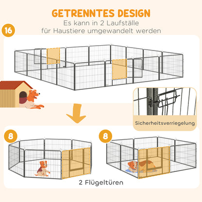 Puppy Playpen Enclosure 16 Segments 60cm High Pet Playpen Fence Pen Playpen Playpen Dog Enclosure Outdoor Grid Puppies Customizable with 2 Door Steel Gray