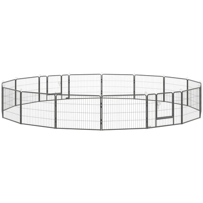 Puppy Playpen Enclosure 16 Segments 60cm High Pet Playpen Fence Pen Playpen Playpen Dog Enclosure Outdoor Grid Puppies Customizable with 2 Door Steel Gray