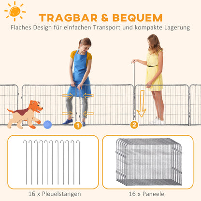 Puppy Playpen Enclosure 16 Segments 60cm High Pet Playpen Fence Pen Playpen Playpen Dog Enclosure Outdoor Grid Puppies Customizable with 2 Door Steel Gray
