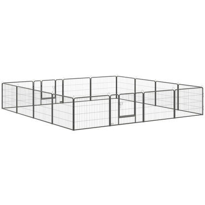Puppy Playpen Enclosure 16 Segments 60cm High Pet Playpen Fence Pen Playpen Playpen Dog Enclosure Outdoor Grid Puppies Customizable with 2 Door Steel Gray
