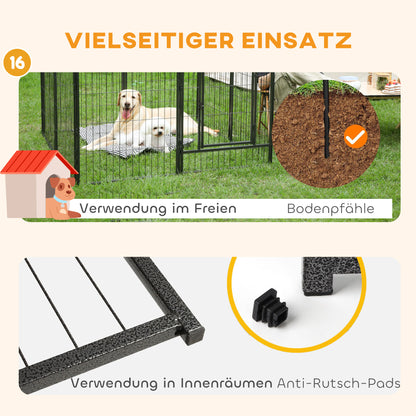 Puppy Playpen Enclosure 16 Segments 60cm High Pet Playpen Fence Pen Playpen Playpen Dog Enclosure Outdoor Grid Puppies Customizable with 2 Door Steel Gray
