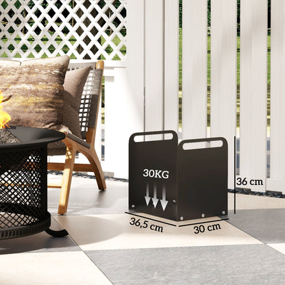 Firewood Rack 36.5 x 30 x 36 cm with Handles, Indoor and Outdoor Firewood Rack, up to 30 kg, Steel, Black