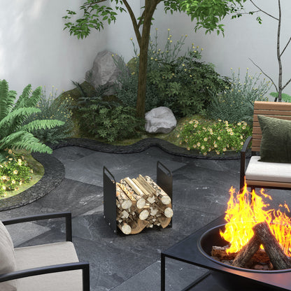 Firewood Rack 36.5 x 30 x 36 cm with Handles, Indoor and Outdoor Firewood Rack, up to 30 kg, Steel, Black