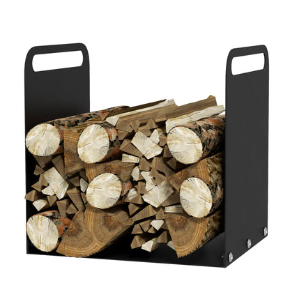 Firewood Rack 36.5 x 30 x 36 cm with Handles, Indoor and Outdoor Firewood Rack, up to 30 kg, Steel, Black