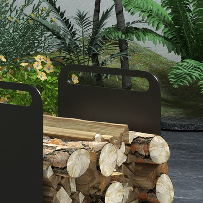 Firewood Rack 36.5 x 30 x 36 cm with Handles, Indoor and Outdoor Firewood Rack, up to 30 kg, Steel, Black