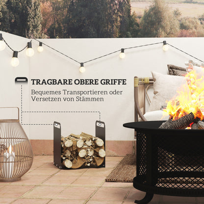 Firewood Rack 36.5 x 30 x 36 cm with Handles, Indoor and Outdoor Firewood Rack, up to 30 kg, Steel, Black