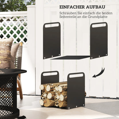 Firewood Rack 36.5 x 30 x 36 cm with Handles, Indoor and Outdoor Firewood Rack, up to 30 kg, Steel, Black