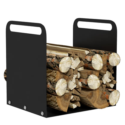 Firewood Rack 36.5 x 30 x 36 cm with Handles, Indoor and Outdoor Firewood Rack, up to 30 kg, Steel, Black