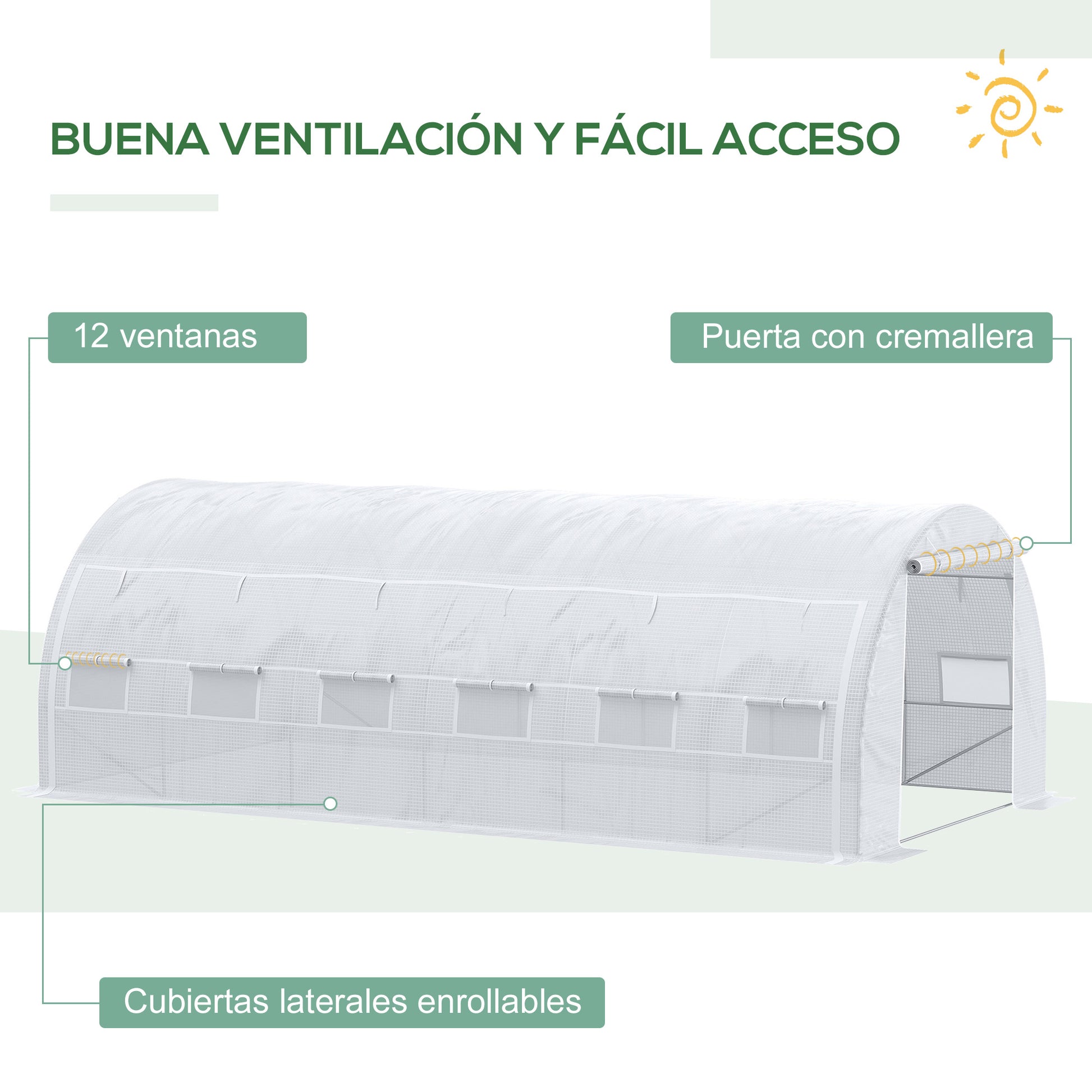 Outdoor Greenhouse 6x3x2 m Tunnel Greenhouse with Door and 12 Roll-up Mesh Windows Garden Greenhouse for Patio White