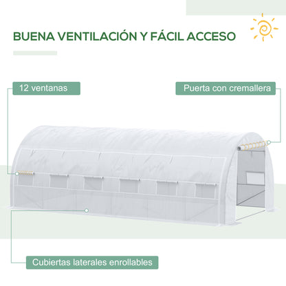 Outdoor Greenhouse 6x3x2 m Tunnel Greenhouse with Door and 12 Roll-up Mesh Windows Garden Greenhouse for Patio White
