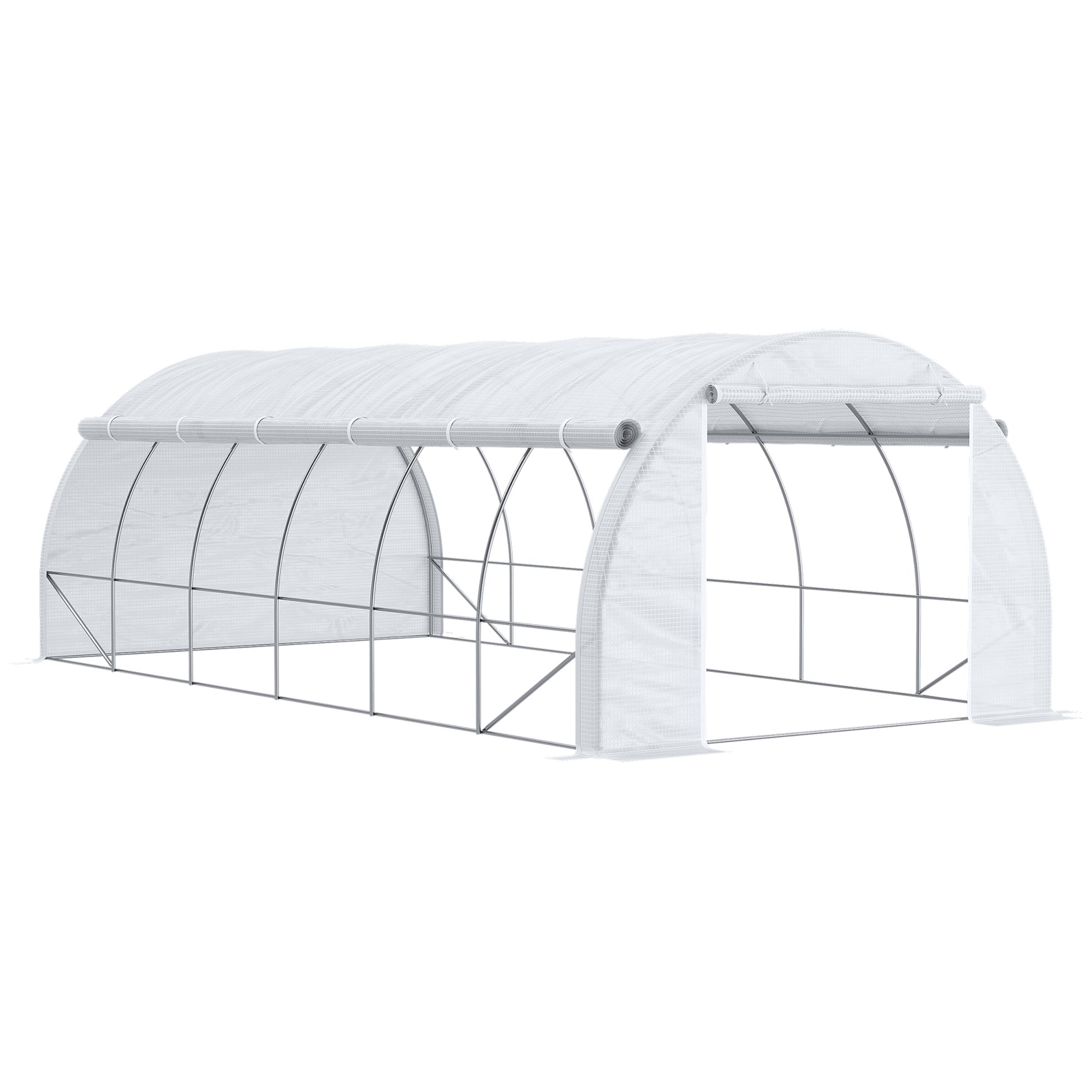 Outdoor Greenhouse 6x3x2 m Tunnel Greenhouse with Door and 12 Roll-up Mesh Windows Garden Greenhouse for Patio White