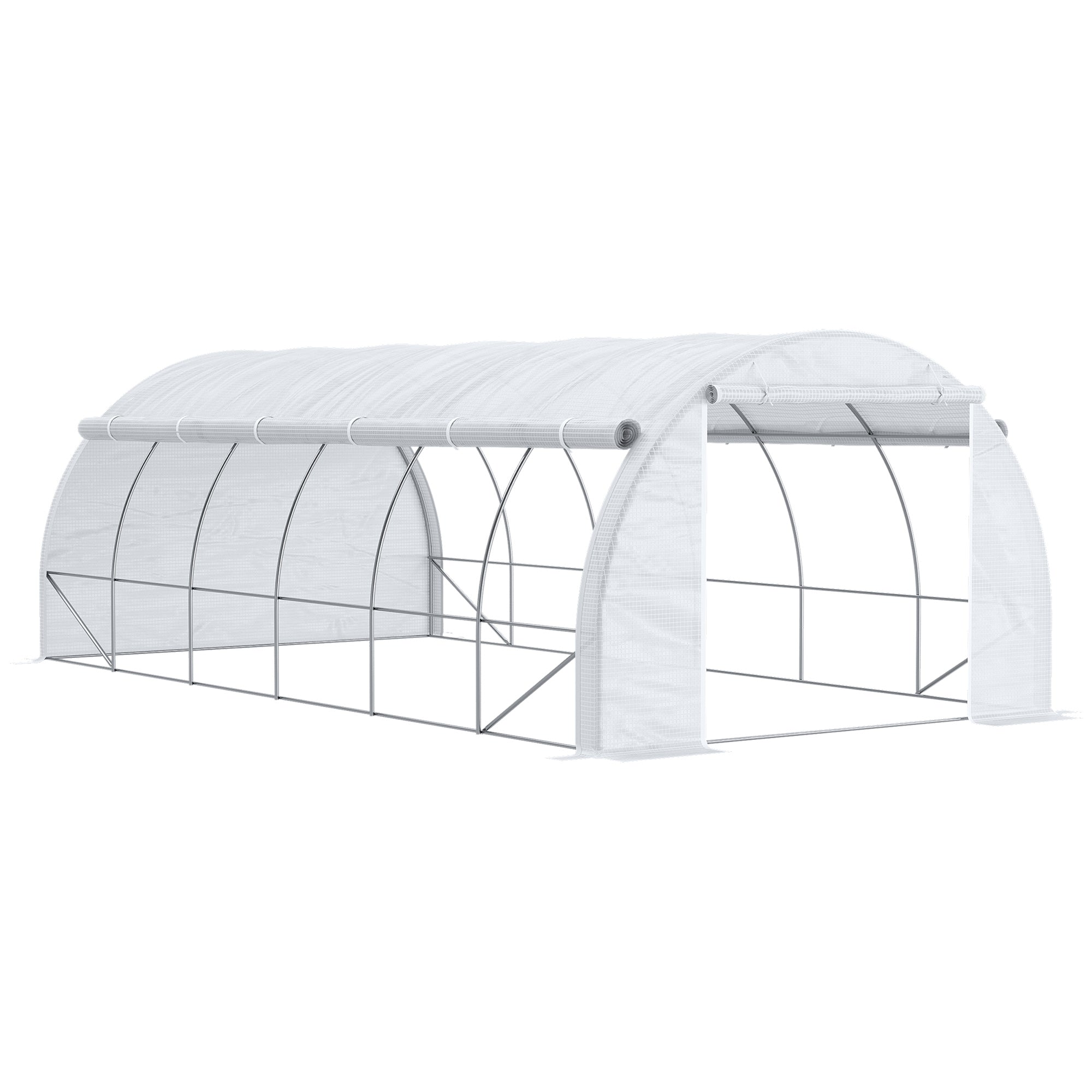 Outdoor Greenhouse 6x3x2 m Tunnel Greenhouse with Door and 12 Roll-up Mesh Windows Garden Greenhouse for Patio White
