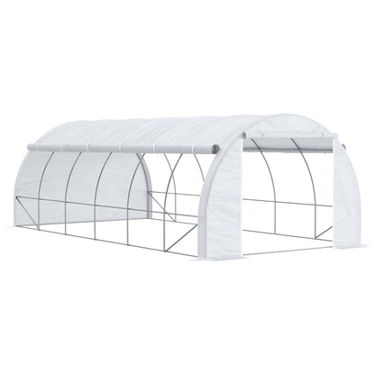 Outdoor Greenhouse 6x3x2 m Tunnel Greenhouse with Door and 12 Roll-up Mesh Windows Garden Greenhouse for Patio White