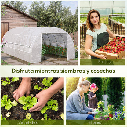 Outdoor Greenhouse 6x3x2 m Tunnel Greenhouse with Door and 12 Roll-up Mesh Windows Garden Greenhouse for Patio White
