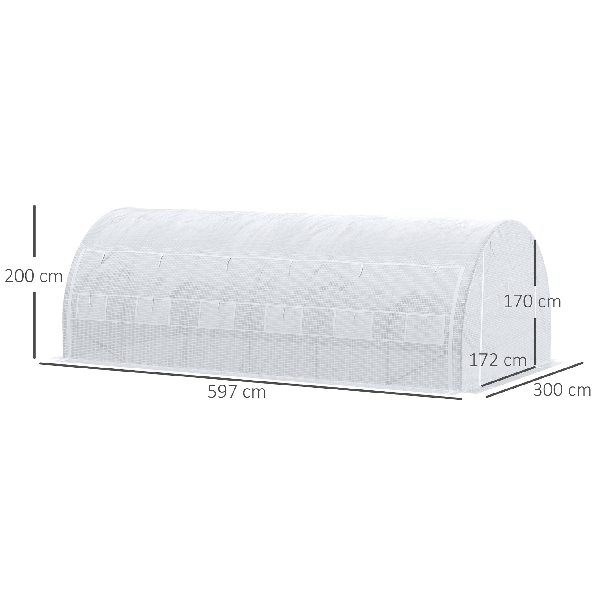 Outdoor Greenhouse 6x3x2 m Tunnel Greenhouse with Door and 12 Roll-up Mesh Windows Garden Greenhouse for Patio White