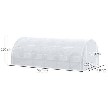 Outdoor Greenhouse 6x3x2 m Tunnel Greenhouse with Door and 12 Roll-up Mesh Windows Garden Greenhouse for Patio White