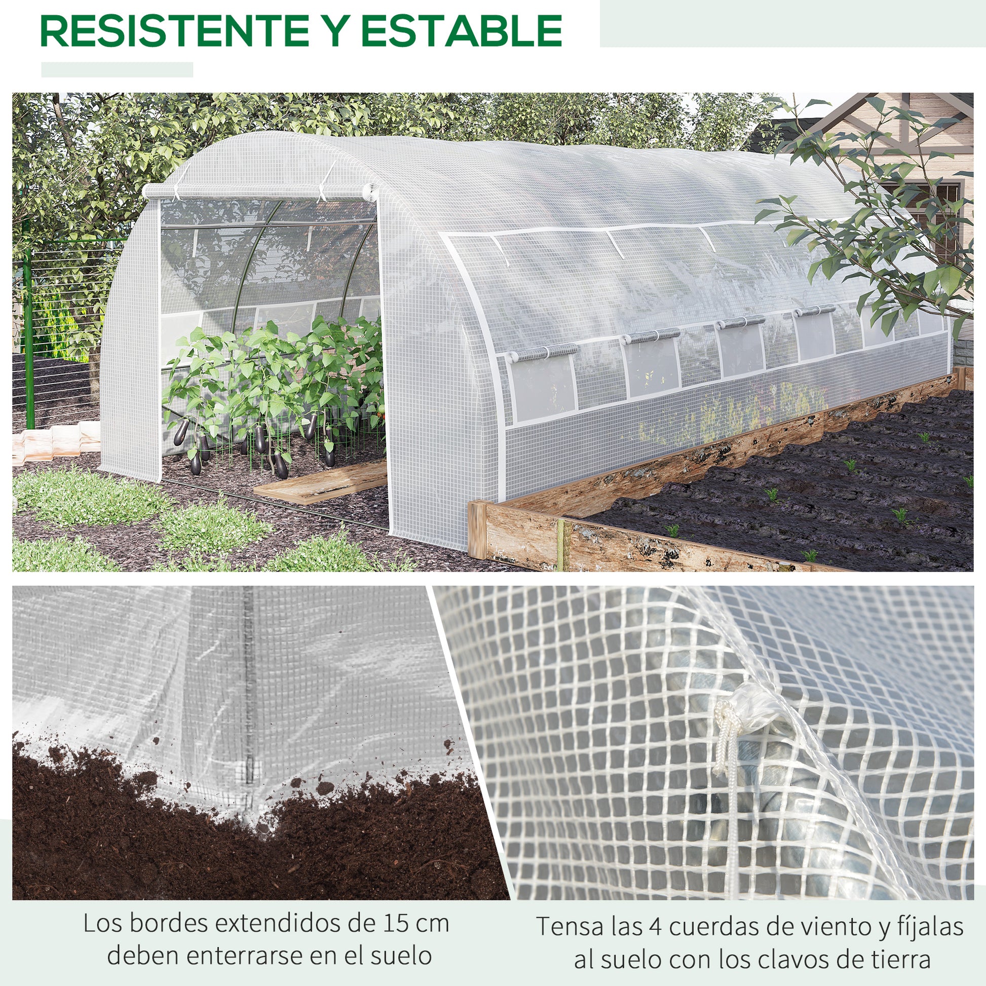 Outdoor Greenhouse 6x3x2 m Tunnel Greenhouse with Door and 12 Roll-up Mesh Windows Garden Greenhouse for Patio White