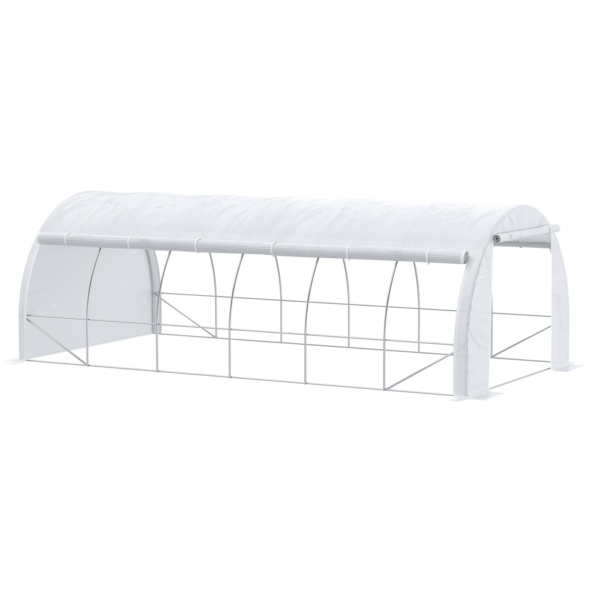 Outdoor Greenhouse 6x3x2 m Tunnel Greenhouse with Door and 12 Roll-up Mesh Windows Garden Greenhouse for Patio White