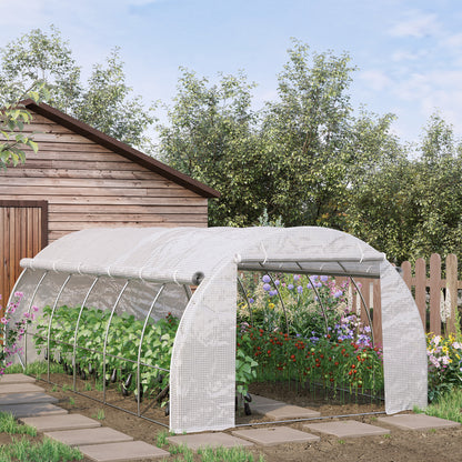 Outdoor Greenhouse 6x3x2 m Tunnel Greenhouse with Door and 12 Roll-up Mesh Windows Garden Greenhouse for Patio White