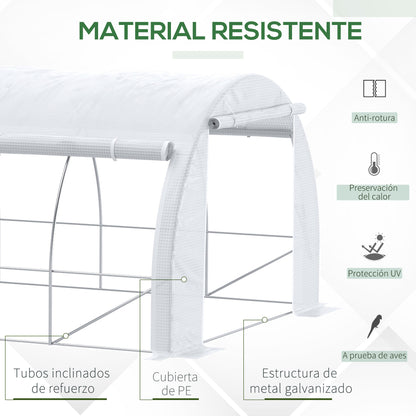 Outdoor Greenhouse 6x3x2 m Tunnel Greenhouse with Door and 12 Roll-up Mesh Windows Garden Greenhouse for Patio White