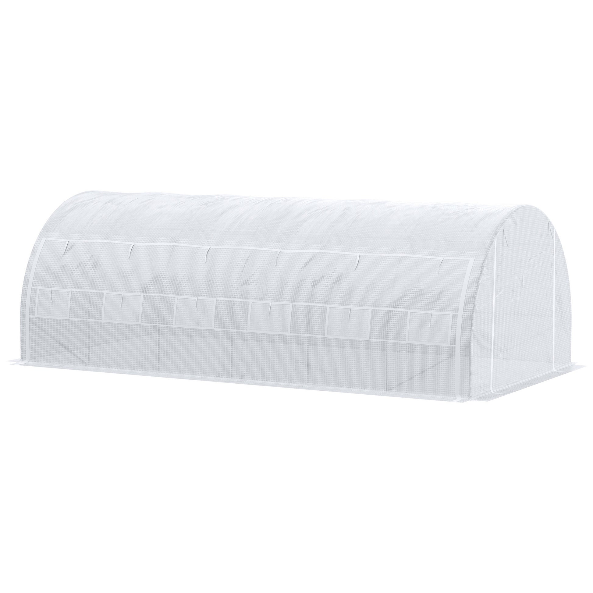 Outdoor Greenhouse 6x3x2 m Tunnel Greenhouse with Door and 12 Roll-up Mesh Windows Garden Greenhouse for Patio White