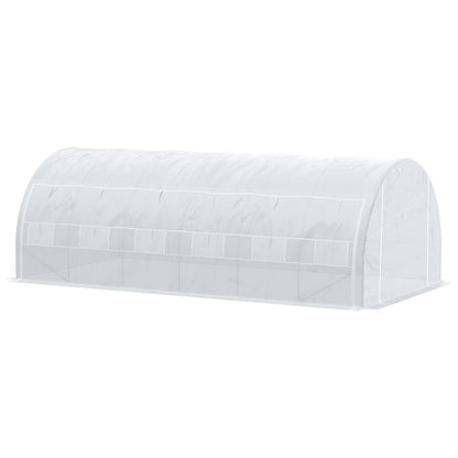 Outdoor Greenhouse 6x3x2 m Tunnel Greenhouse with Door and 12 Roll-up Mesh Windows Garden Greenhouse for Patio White
