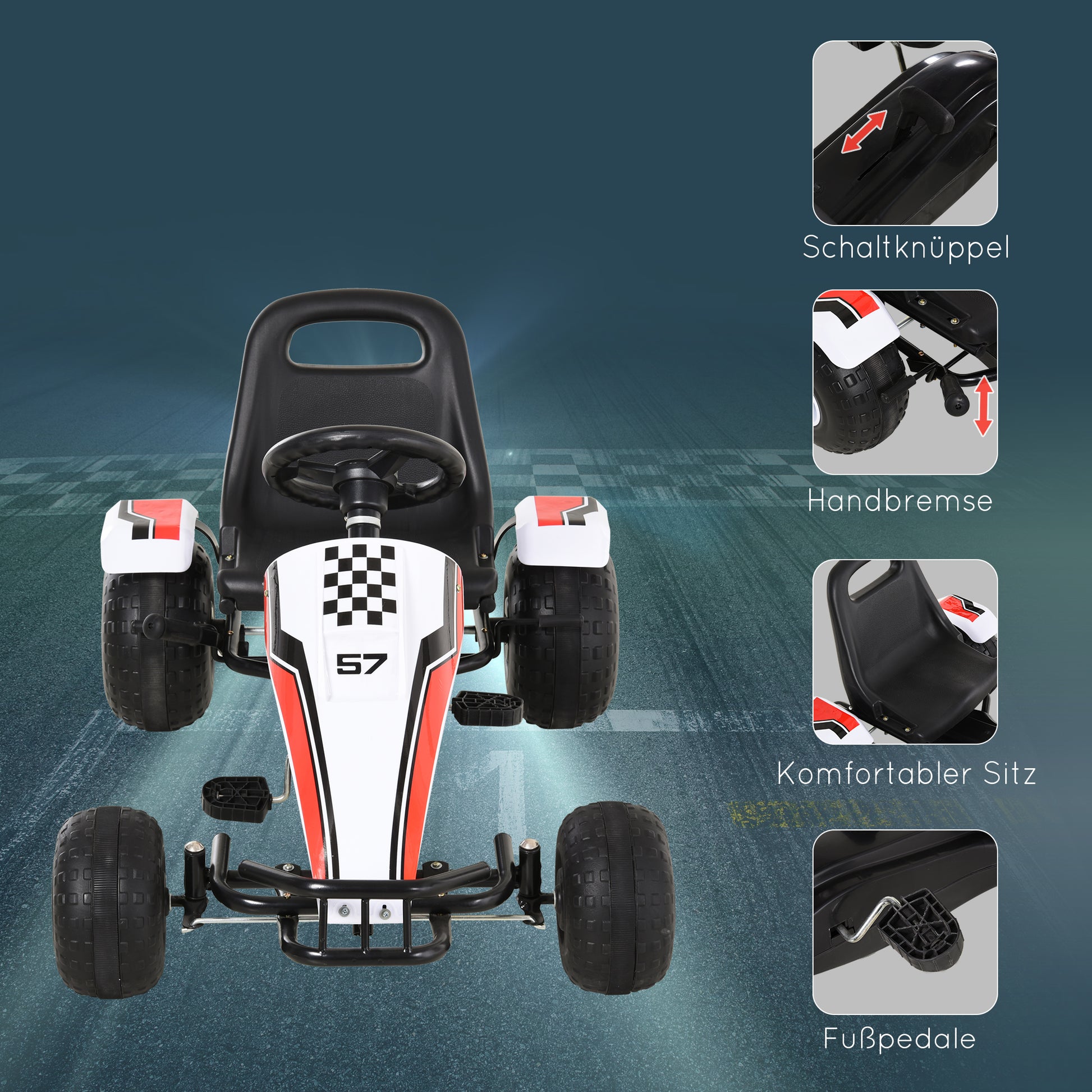 Go Kart Kids Pedal Car with Pedal Brakes Children's Toy for 3-6 Years Steel White 104 x 66 x 57 cm