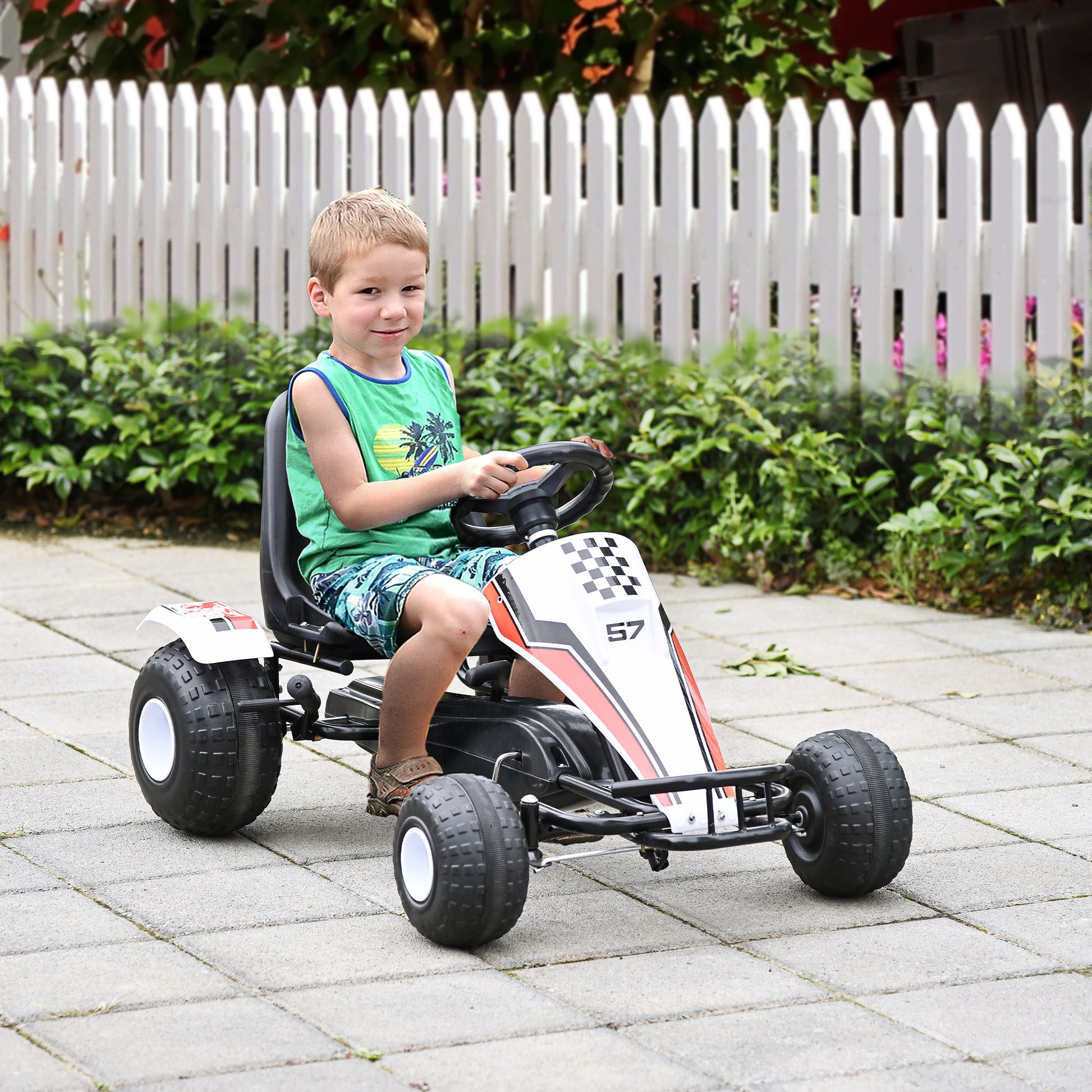 Go Kart Kids Pedal Car with Pedal Brakes Children's Toy for 3-6 Years Steel White 104 x 66 x 57 cm
