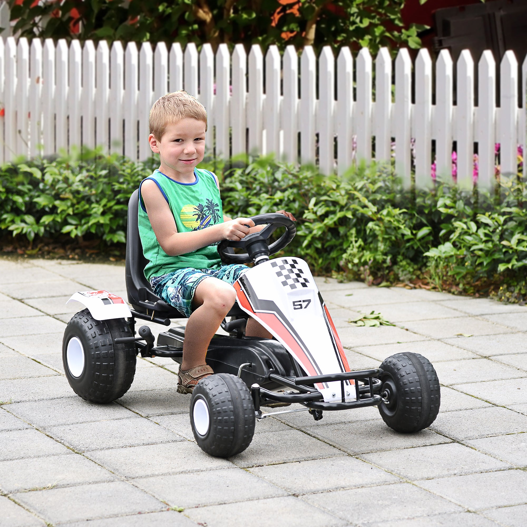 Go Kart Kids Pedal Car with Pedal Brakes Children's Toy for 3-6 Years Steel White 104 x 66 x 57 cm