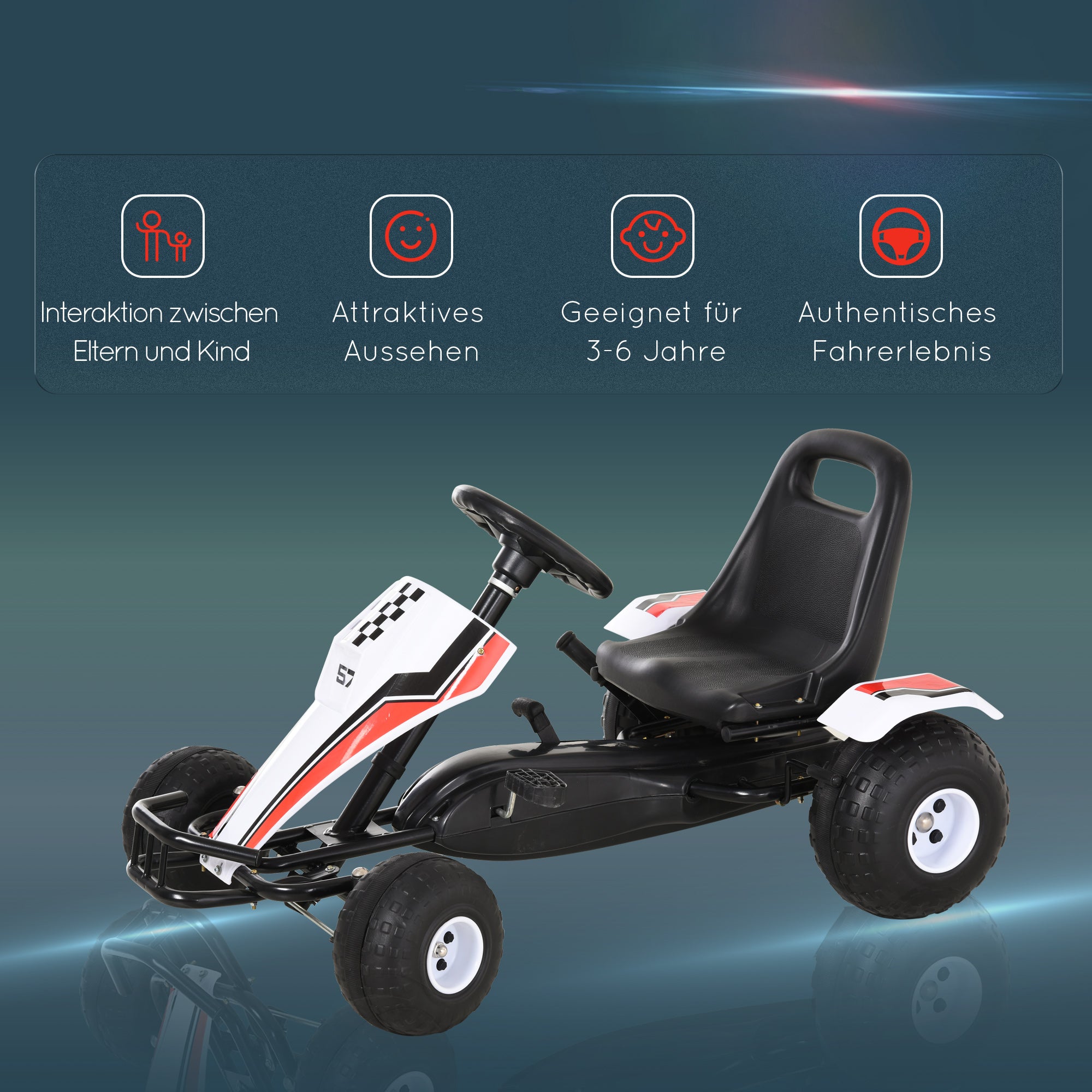 Go Kart Kids Pedal Car with Pedal Brakes Children's Toy for 3-6 Years Steel White 104 x 66 x 57 cm