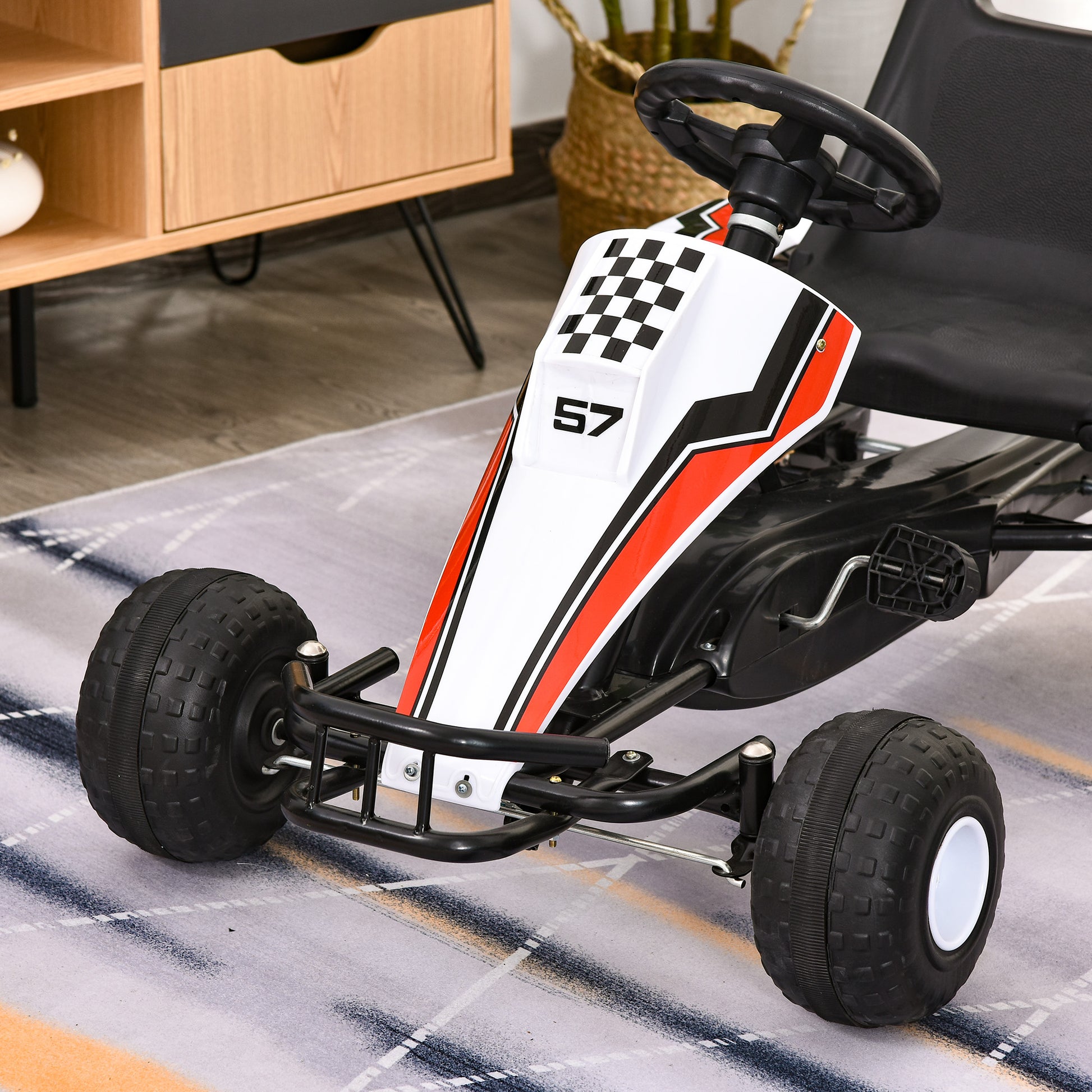 Go Kart Kids Pedal Car with Pedal Brakes Children's Toy for 3-6 Years Steel White 104 x 66 x 57 cm