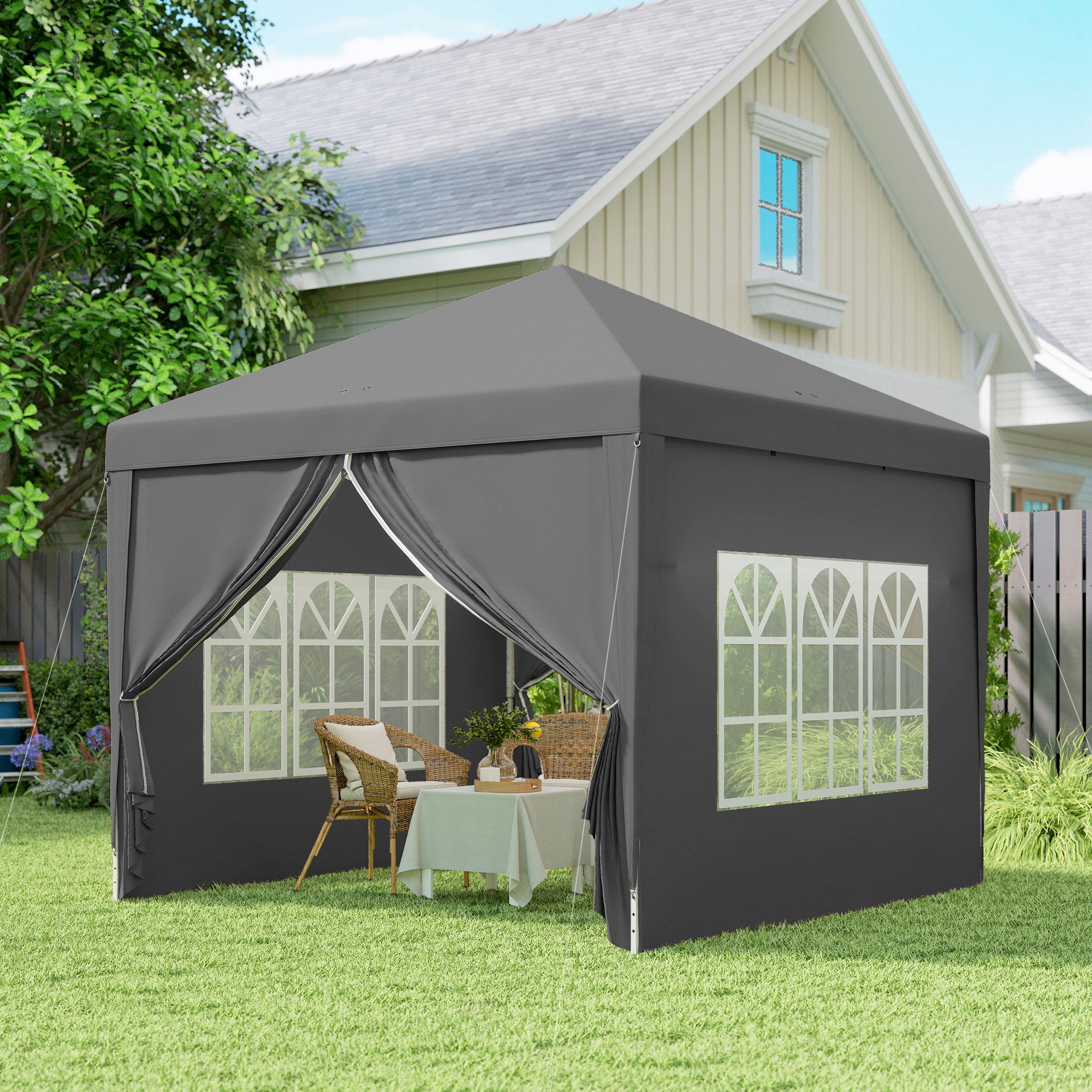 Outdoor Garden Gazebo Pop-Up Folding Reception Tent 3 x 3m with 4 Removable Sidewalls + Gray Carrying Bag